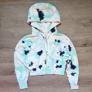 Reflex Women's Full Zip Cropped Tie-Dye Hooded Loungewear Sweatshirt Medium M